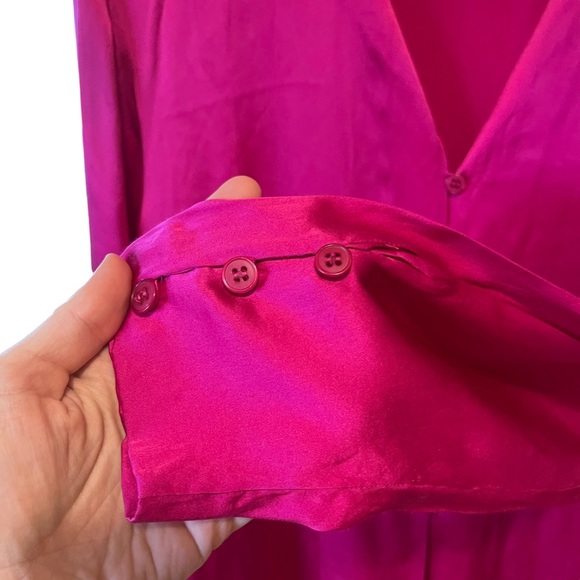 RENA ROWAN for Saville| 100% Silk Button up Flowy Pink blouse w/side slits L/XL - Picture 7 of 12